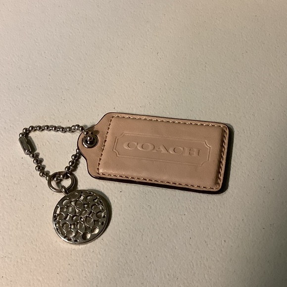 Coach light tan leather tag and circular metal monogram tag set - Picture 1 of 5